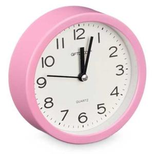 Wekker/alarmklok Good Morning - roze - kunststof - dia 12 cm - staand - rond   -