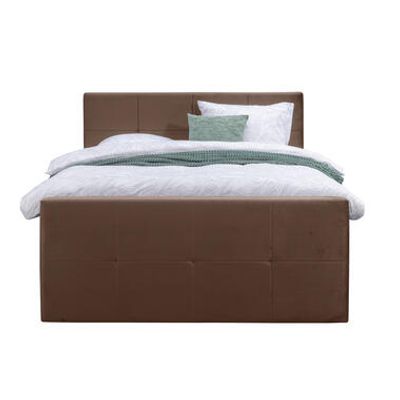 Boxspring met voetbord Liv geblokt - bruin - 140x200 cm - slanke poot - Leen Bakker