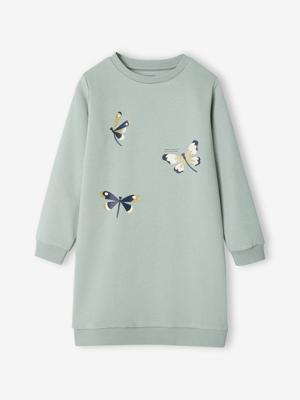 Basics fleece meisjesjurk saliegroen