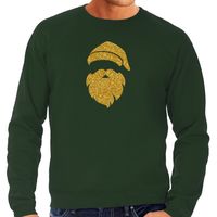 Kerstman hoofd Kerst sweater / trui groen voor heren met gouden glitter bedrukking - thumbnail