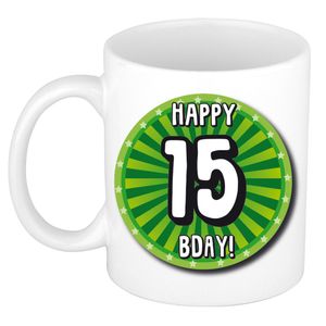 Verjaardag cadeau mok 15 jaar - groen - wiel - 300 ml - keramiek