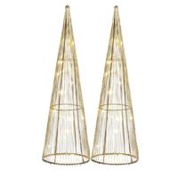 Mica Decorations LED kegel - 2x - kerstboom lamp - goud - polyester/metaal - H40 cm