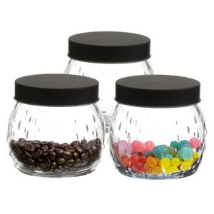 Voorraadpot/bewaarpot Mora - 3x - 1L - glas - zwart - D13 x H13 cm