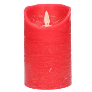 Led kaars/stompkaars - rood - H12,5 x D7,5 cm - wax - warm wit licht - bewegende vlam