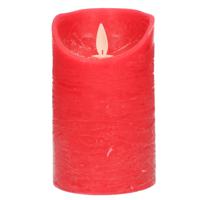 Led kaars/stompkaars - rood - H12,5 x D7,5 cm - wax - warm wit licht - bewegende vlam