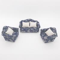 1:12 Doll House meubilair decoratie driedelige Mimulatie sofa (blauw witte bloem)