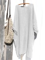 Casual Linen Solid Long Sleeve Knitting Dress - thumbnail