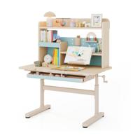 Kindertafel met Rek en Lade in Hoogte Verstelbaar Leerlingenbureau met Kantelbare Tafelblad Blauw