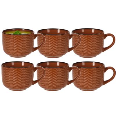 Soepkom Fishbone - 8x - terra - 12 x 9 cm - keramiek - kommetjes met oor - 560 ml Soepkom Fishbone - 8x - terra - 12 x 9 cm - keramiek - kommetjes met oor - 560 ml