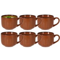 Soepkom Fishbone - 8x - terra - 12 x 9 cm - keramiek - kommetjes met oor - 560 ml