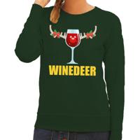 Foute kersttrui/sweater - wijn - Winedeer - groen - voor dames - kersttruien - thumbnail