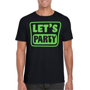 Verkleed T-shirt voor heren - lets party - zwart - glitter groen - carnaval/themafeest