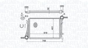 Intercooler, inlaatluchtkoeler MAGNETI MARELLI, u.a. für VW, Skoda, Audi, Seat