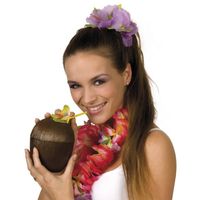 Set van 12x stuks hawaii beker kokosnoot met herbruikbaar rietje 400 ml - Feestbekertjes - thumbnail