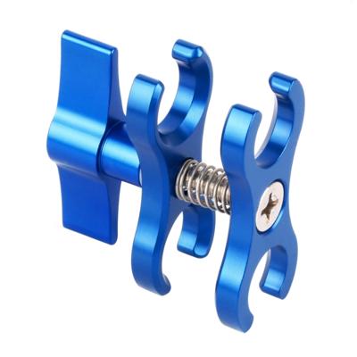 PULUZ Dual Ball Clamp open hole duik camera beugel CNC aluminium voorjaar zaklamp klem voor duiken onderwater fotografie systeem (blauw)