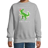 Kerstsweater Christmas T-Rex dinosaurus - voor kinderen - grijs - Kerstkleding - lange mouwen