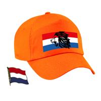 Holland supporters setje - baseballcap print oranje - colbert pin broche vlag - volwassenen Holland supporters setje - baseballcap print oranje - colbert pin broche vlag - volwassenen