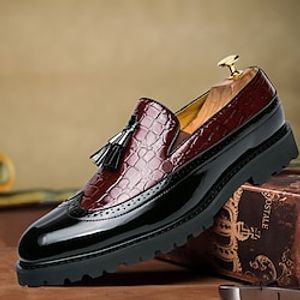 Voor heren Instappers en instappers Loafers met kwastjes Leren instappers Wandelen Zakelijk Casual Toimisto ura Feesten Uitgaan Pluche Warm Leegloper Zwart Wit Rood Lente Herfst Lightinthebox