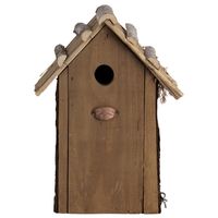 Vogelhuisjes/nestkastje koolmees rieten dakje 31 cm met kijkluik - thumbnail