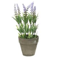 Bellatio Lavendel kunstplant - lila - 25 cm - in betonlook potje - Kunstplanten - nepplanten
