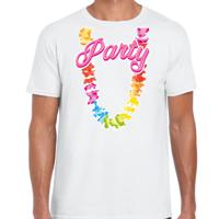 Tropical party T-shirt voor heren - bloemenkrans - wit - carnaval/themafeest - thumbnail