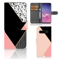 Samsung Galaxy S10 | Book Case | Zwart Roze Vormen Samsung Galaxy S10 | Book Case | Zwart Roze Vormen