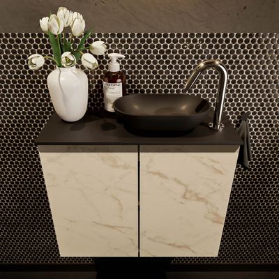 Mondiaz Fowy toiletmeubel 60cm Carrara met blad en waskom urban rechts 1 kraangat
