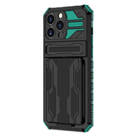 iPhone 13 hoesje - Backcover - Rugged Armor - Kickstand - Extra valbescherming - TPU - Zwart/Groen
