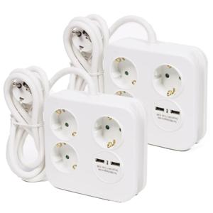Benson Stekkerdoos 3-voudig met USB - 2x - geaard - wit - 150 cm - verlengsnoer