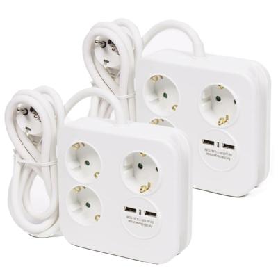 Benson Stekkerdoos 3-voudig met USB - 2x - geaard - wit - 150 cm - verlengsnoer
