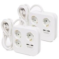 Benson Stekkerdoos 3-voudig met USB - 2x - geaard - wit - 150 cm - verlengsnoer