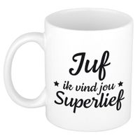 Juf ik vind jou super lief cadeau mok / beker wit 300 ml - Cadeau mokken - thumbnail