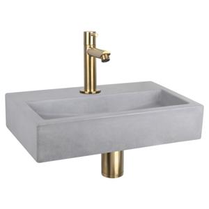 Differnz Flat fonteinset beton lichtgrijs - kraan recht - 38 x 24 x 8 cm - mat goud