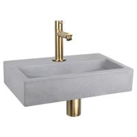 Differnz Flat fonteinset beton lichtgrijs - kraan recht - 38 x 24 x 8 cm - mat goud Differnz Flat fonteinset beton lichtgrijs - kraan recht - 38 x 24 x 8 cm - mat goud