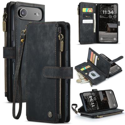 Caseme iPhone 17 Air PU leren hoesje - portemonnee - Zwart