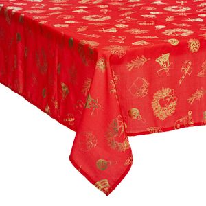 Tafelkleed Kerst thema - rood/goud - polyester - 360 x 140 cm
