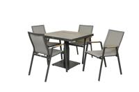 Qopps Javie up down tuintafel met 4 Jibba stapelbare tuinstoel