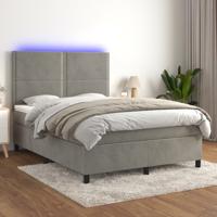 Boxspring met matras en LED fluweel lichtgrijs 140x190 cm