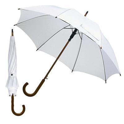 Grote paraplu met houten handvat - 2x - wit scherm - dia 103 cm - volwassenen - polyester