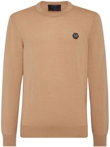 Philipp Plein logo-patch fine-knit jumper - Marron