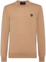 Philipp Plein logo-patch fine-knit jumper - Marron - thumbnail