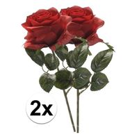 2x Rode rozen Simone kunstbloemen 45 cm - thumbnail