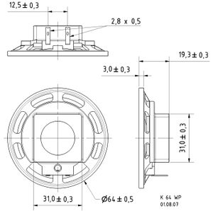 Visaton K 64 WP - 50 Ohm 2.5 inch 6.4 cm Mini-luidspreker 2 W 50 Ω Zwart Kunststof membraan