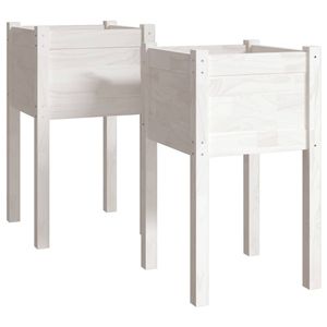 The Living Store Tuinbak Grenenhout - Wit - 40x40x70 cm - Set van 2