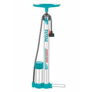 Total Fietspomp handpomp - metaal - zilver/blauw - manometer - met ventieladapter   -