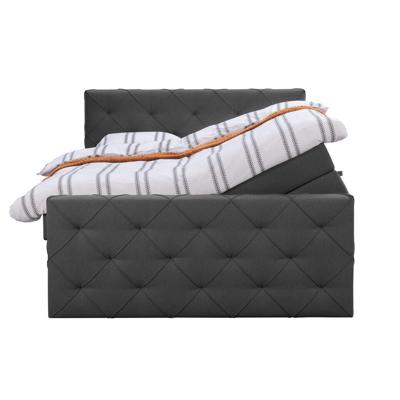 Leen Bakker - Boxspring Met Opbergruimte En Voetbord Liv Geruit - Antraciet - 180x200cm - Stof - Grijs