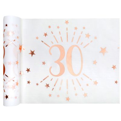 Tafelloper op rol - 30 jaar verjaardag - wit/rose goud - 30 x 500 cm - polyester