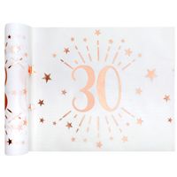Tafelloper op rol - 30 jaar verjaardag - wit/rose goud - 30 x 500 cm - polyester - thumbnail