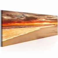 Schilderij - Prachtige zonsondergang op het strand , oranje - thumbnail