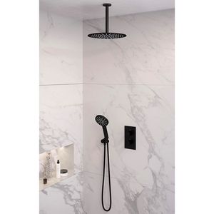 Inbouw Regendouche Set Brauer Black Edition Plafond Uitloop Ronde Hoofddouche 30 cm Met Glijstang en Handdouche 3 Standen Mat Zwart Brauer